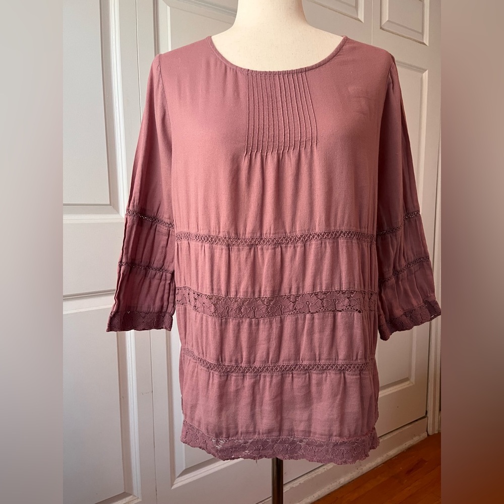 LOGO boho top with lace inserts.